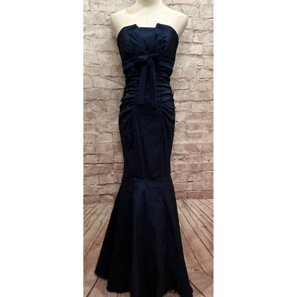 Xscape By Joanna Chen Womens Dark Blue Strapless Mermaid Prom Formal Gown Size 4